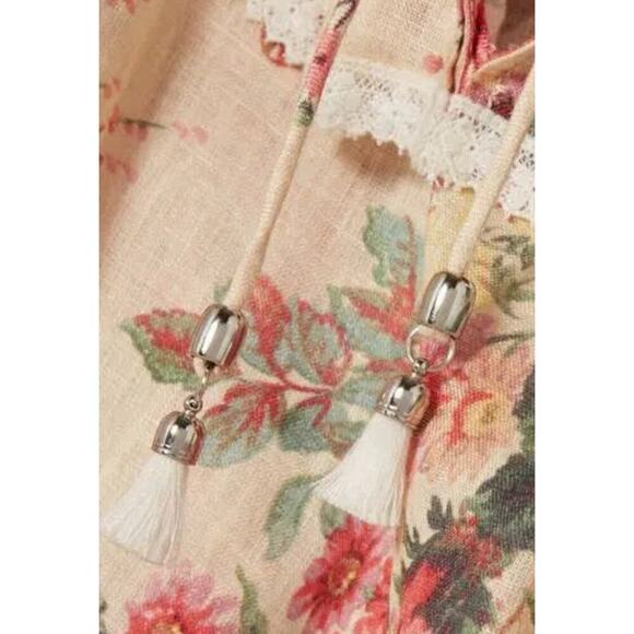 Zimmermann Laelia Frill Tier Short Mini Dress Off Shoulder Floral Linen 2 US 8 - Picture 7 of 9